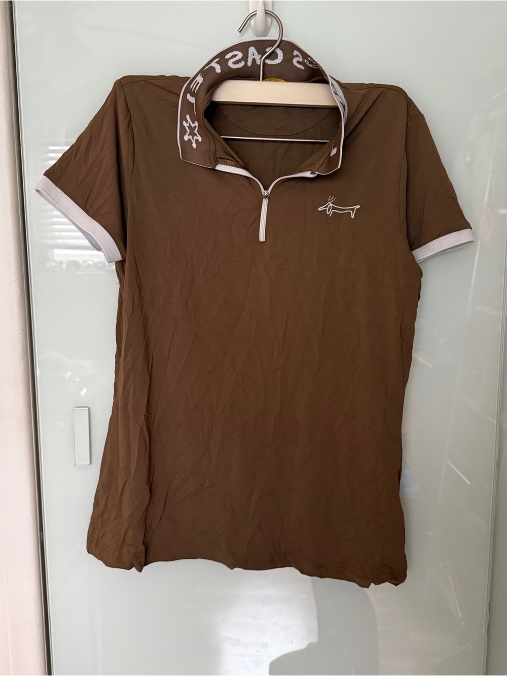 Brown Short Sleeve Polo Tee with Zip Collar